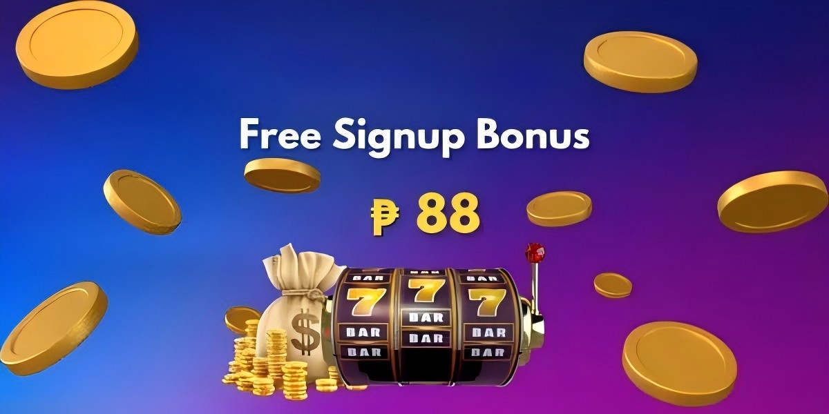 Playt banner showing a lucky slot machine, a money bag with stacked gold coins and a free signup bonus headline